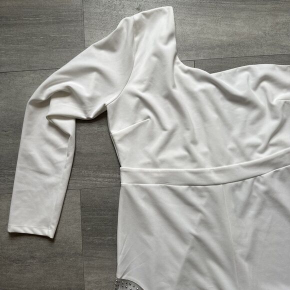 RHINESTONE ON MESH ONE SHOULDER PLUS SIZE JUMPSUIT 3XL WHITE - Picture 4 of 5